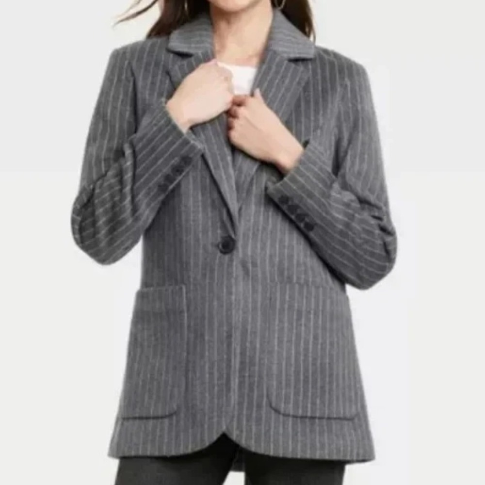 Universal Thread Gray‎ Pinstripe Blazer Jacket Women Size Medium